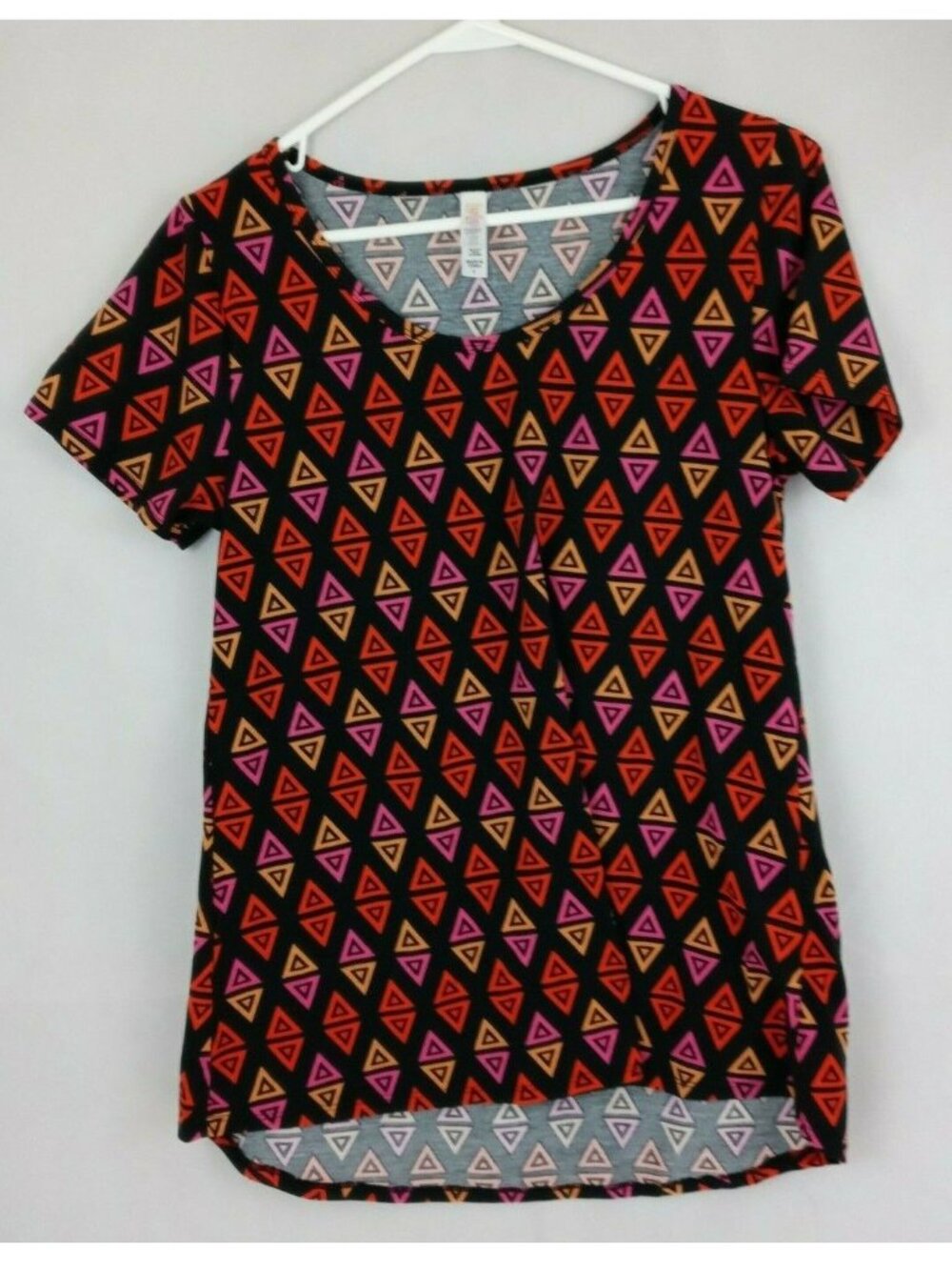 LuLaRoe Irma Tunic Black With Orange & Pink Triangles Design Size Small